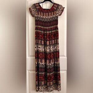 Soft Surroundings Womens Dress, Bohemian Red and Black Maxi Dress, size xs